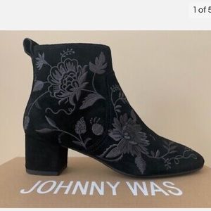 JOHNNY WAS “Taline” Suede Embroidered Ankle Bootie- Good condition - Size 8